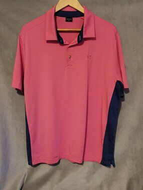 Short Par 4 Men's Golf Polo Shirt Pink/Blue Size X Large